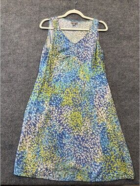 J. Jill Womens 12 Dress 100% Rayon Tank Sleeveless Blue Shift Midi Printed Beach